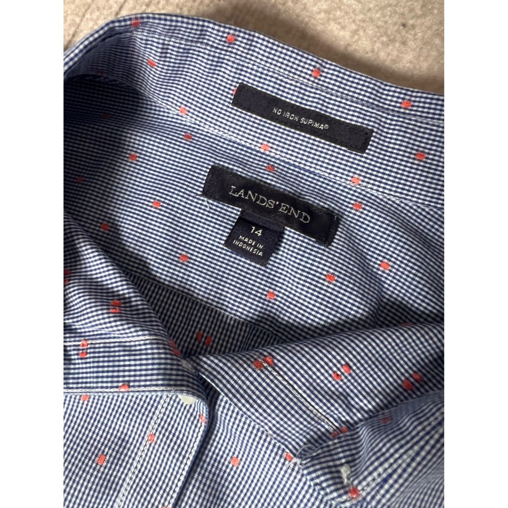 Lands End Womens Blue Red Gingham Check Button Down Shirt 3/4 Sleeve Size 14 - Picture 3 of 8